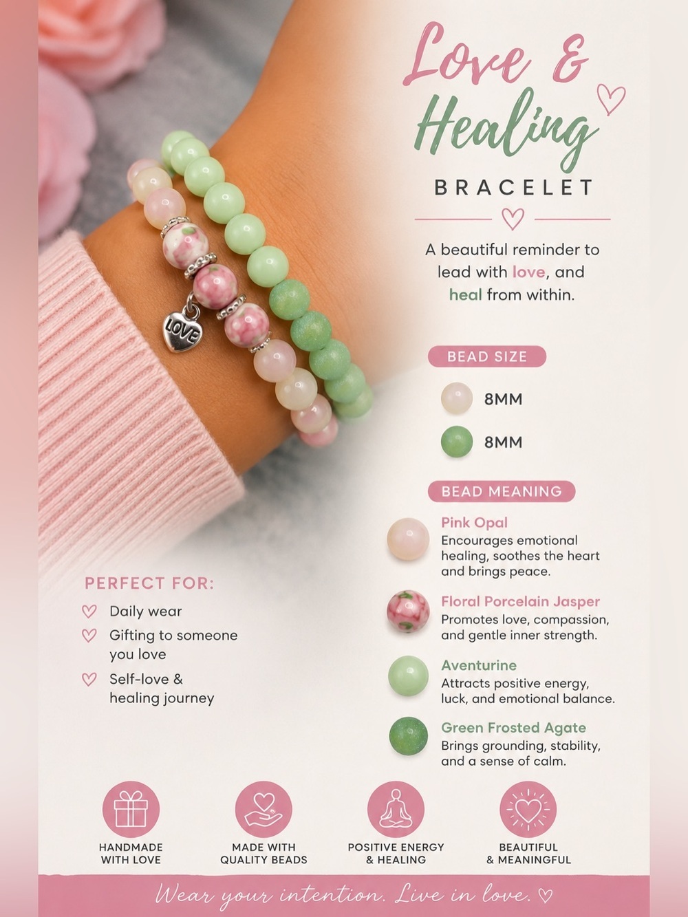 Green Aventurine & Pink Jade Bracelet Set